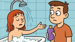 Dowcip: Żona mówi do męża, podaj szampon