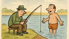 Dowcip: Siedzi wędkarz nad wodą i...