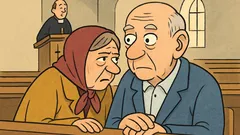 Dowcip: W kościele babcia pochyla się do...