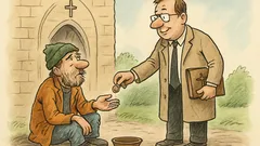 Dowcip: Bardzo pobożny człowiek daje żebrakowi...