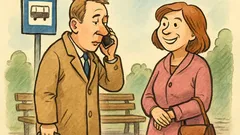 Dowcip: Na przystanku facet rozmawia przez telefon